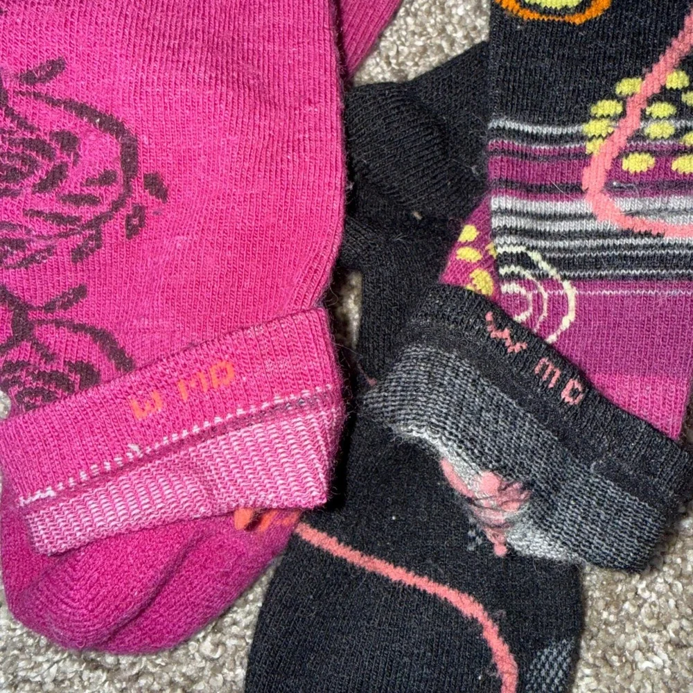 Smartwool PhD Ski Socks Women Medium Pink Black Excellent Merino Wool 2 Pair Set